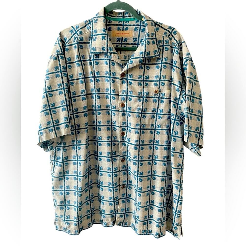 ✨ TOMMY BAHAMA 100% Silk Camp Shirt Men’s XLX Tall Blue White EUC 🥥 - Picture 2 of 9